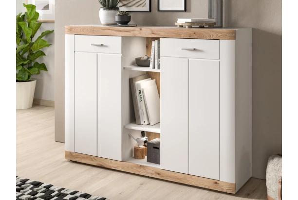 Skříňka s přihrádkami Laredo, 131 cm, bílá/dub nox