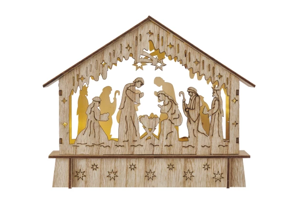 Vánoční dekorace LED betlém, dřevěný