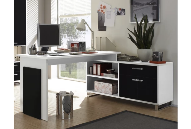 Psací stůl s komodou Manager, bílý/černý