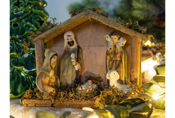 Vánoční dekorace Betlém s figurkami, dřevo