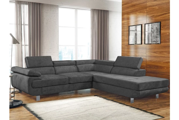 Rohová sedací souprava Lotos, tmavě šedá látka, pravý roh