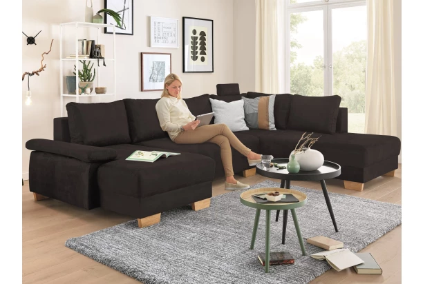 Sedací souprava Chivas, tvar pravé U, temně hnědá látka