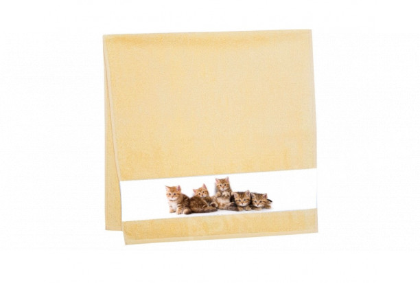 Dětský ručník 50x100 cm, motiv koťata, žlutý