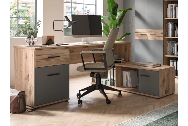 Rohový psací stůl Mason, dub nox/šedý