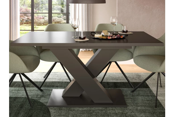 Rozkládací jídelní stůl Moteon 150x90 cm, šedý/šedý, podnož X