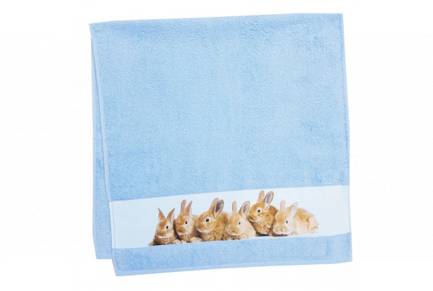 Dětská osuška 75x150 cm, motiv králíci, modrá