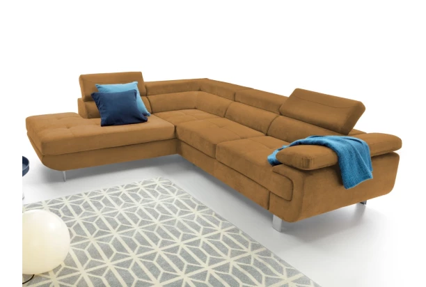 Rohová sedací souprava Lotos, hořčicově žlutá látka, levý roh