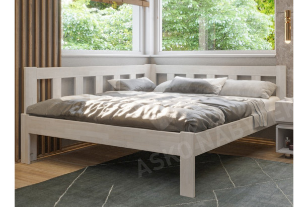 Rohová postel se zástěnou vlevo Tema L 180x200 cm, bělený buk