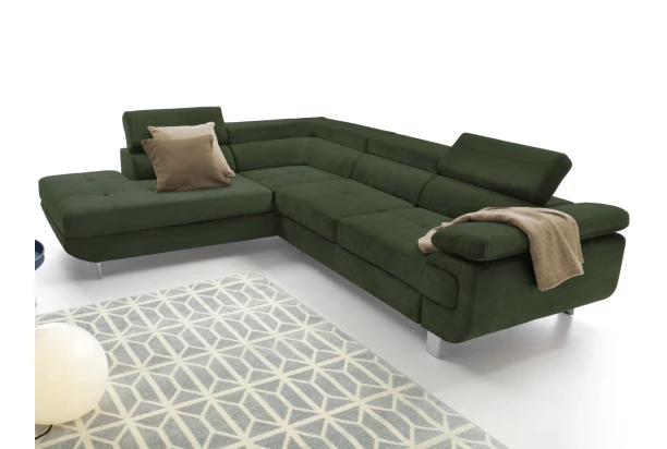 Rohová sedací souprava Lotos, lahvově zelená látka, levý roh