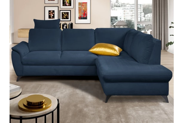Rohová sedací souprava Geneva, oceánská modrá látka, pravý roh