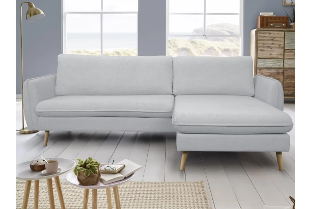 Rohová sedačka Salma, světle šedá látka, univerzální pravá/levá