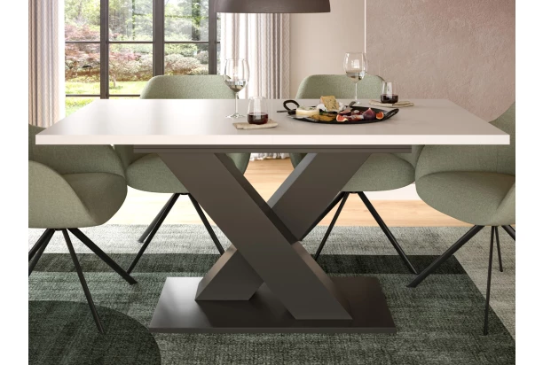 Rozkládací jídelní stůl Moteon 150x90 cm, bílý/šedý, podnož X