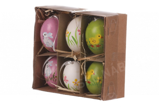 Velikonoční dekorace Malovaná vajíčka, 6 ks, barevná