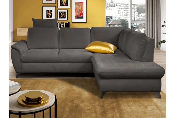 Rohová sedací souprava Geneva, tmavě šedá látka, pravý roh