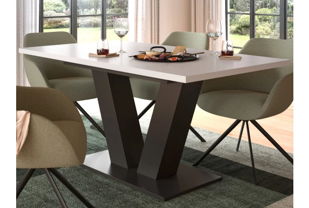 Rozkládací jídelní stůl Moteon 150x90 cm, bílý/šedý, podnož V