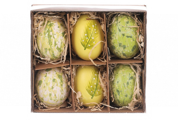 Velikonoční dekorace Malovaná vajíčka, 6 ks, zelená