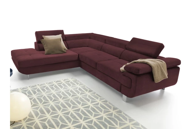 Rohová sedací souprava Lotos, vínově červená látka, levý roh