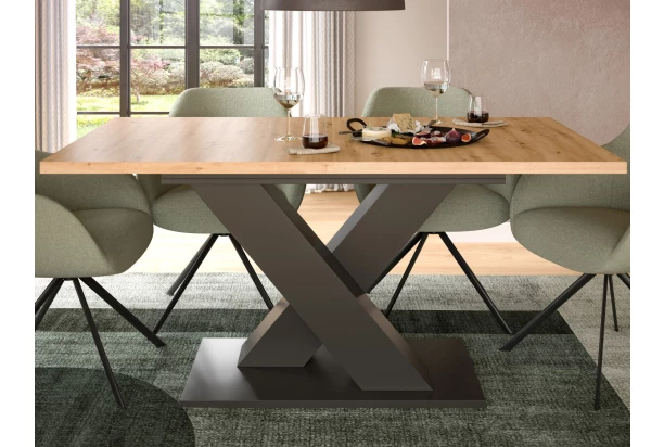 Rozkládací jídelní stůl Moteon 150x90 cm,dub artisan/šedý,podnož X