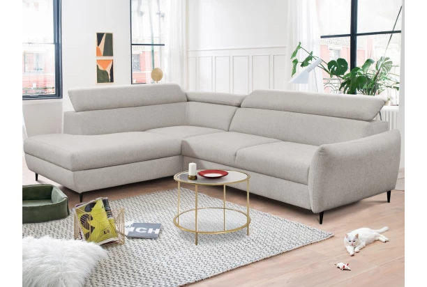 Rohová sedací souprava Othello, světlá šedohnědá látka, levý roh