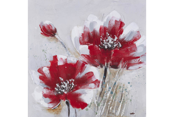 Ručně malovaný obraz Červené květiny II, 60x60 cm, olejomalba