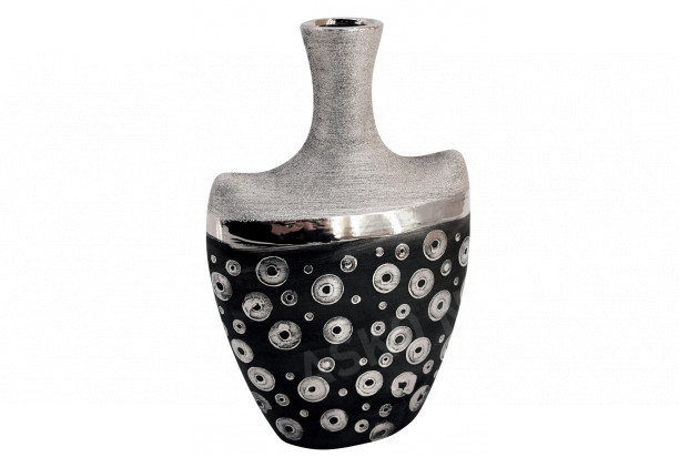 Váza stříbrno-antracitová, vzor kolečka, 28 cm