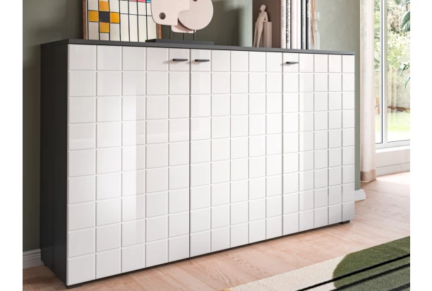 Skříňka 3-dveřová Monty, 138 cm, antracit/bílá lesk