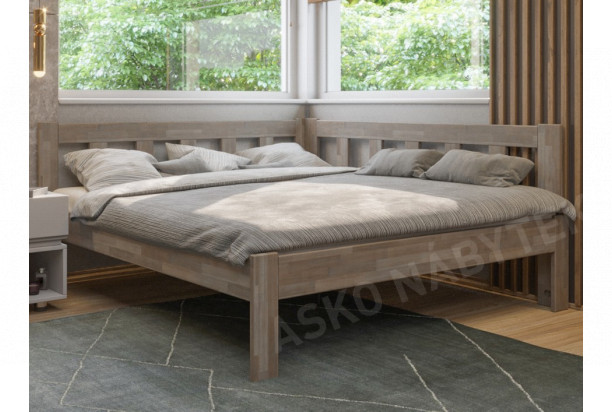 Rohová postel se zástěnou vpravo Tema P 180x200 cm, šedý buk