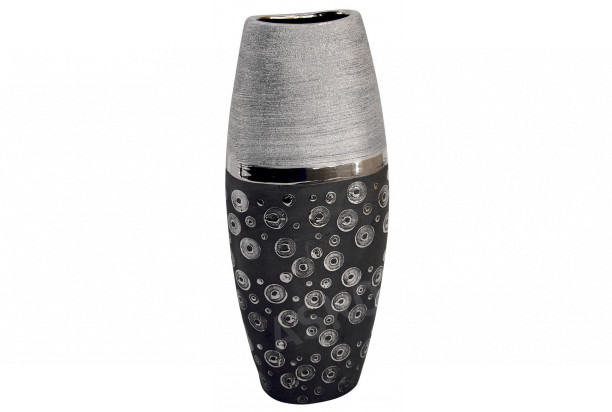 Váza stříbrno-antracitová, vzor kolečka, 39 cm