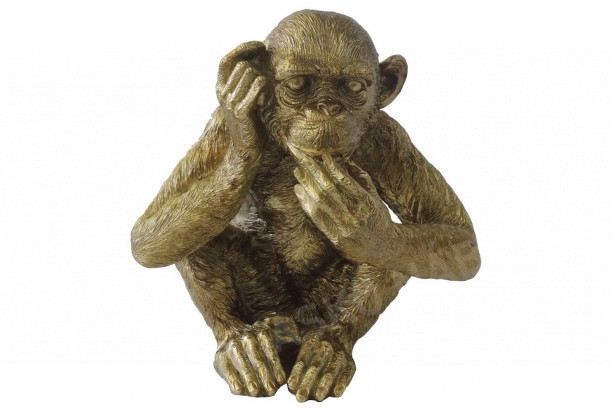 Dekorační soška Opice se zakrytým uchem, zlatá