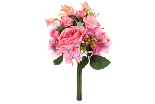 Umělá kytice Růže a hortenzie, růžová