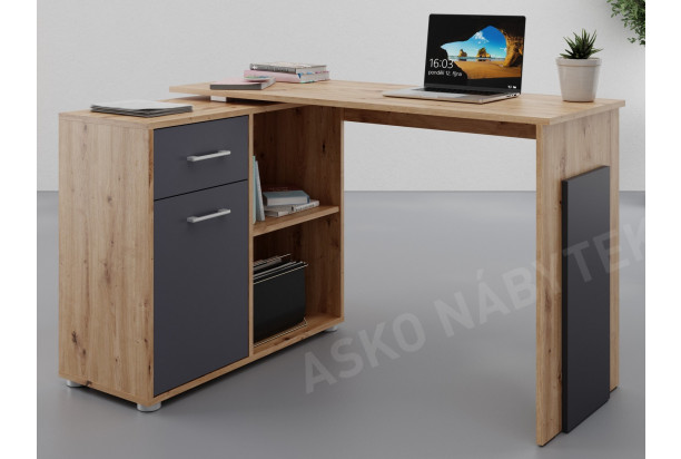 Rohový psací stůl Andy, dub artisan/antracit