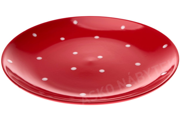Mělký talíř 26,5 cm, červený s puntíky