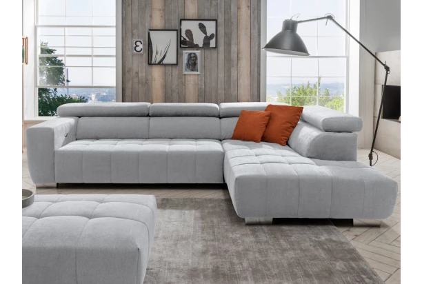 Rohová sedačka 7589, světle šedá, pravý roh, s elektrickým polohováním