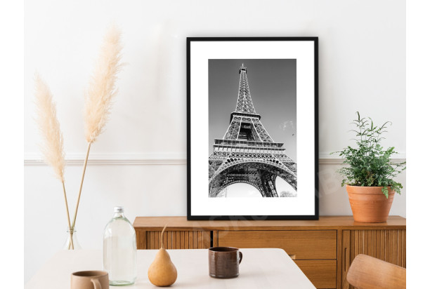 Rámovaný obraz Eiffelova věž 50x70 cm, černobílý