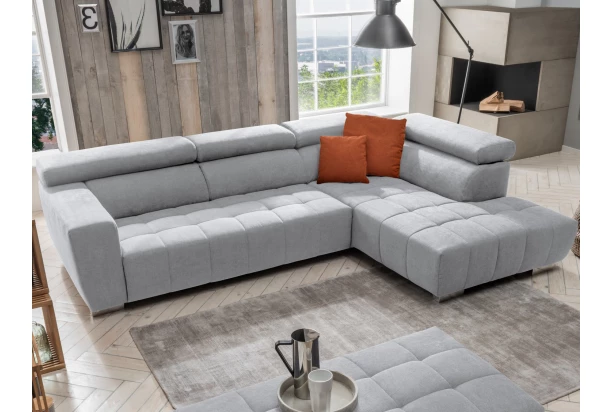 Rohová sedačka 7589, světle šedá, pravý roh, bez výsuvné funkce