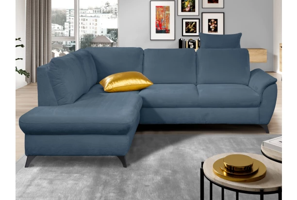 Rohová sedací souprava Geneva, safírově modrá látka, levý roh