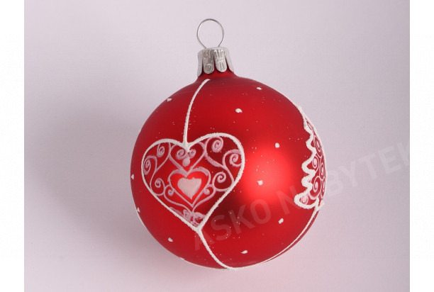 Vánoční ozdoba skleněná koule 6 cm, červená s motivy