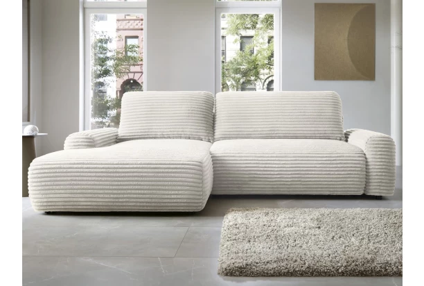 Rohová sedačka Cord, smetanově bílá strukturovaná látka, levý roh