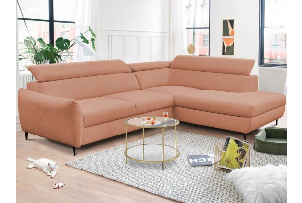Rohová sedací souprava Othello, lososová látka, pravý roh