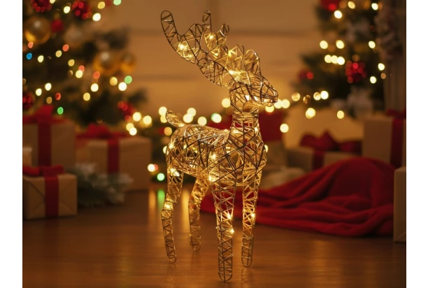 Vánoční dekorace LED sob 34 cm, zlatá