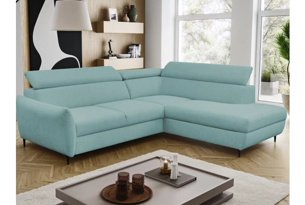 Rohová sedací souprava Othello, mentolově zelená látka, pravý roh