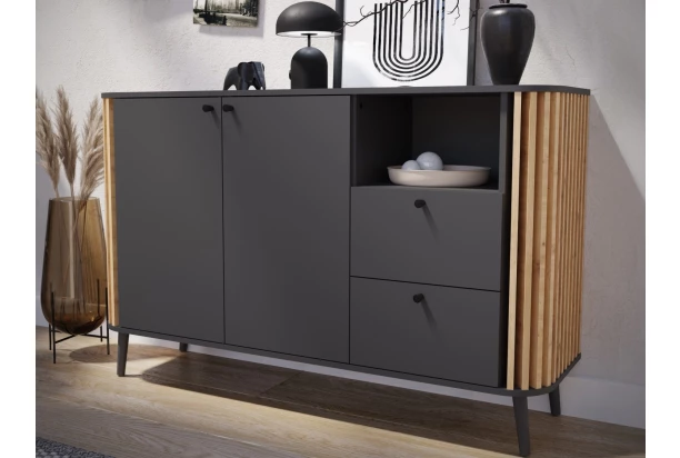 Skříňka se zásuvkami Pure, 138 cm, tmavě šedá/dub artisan