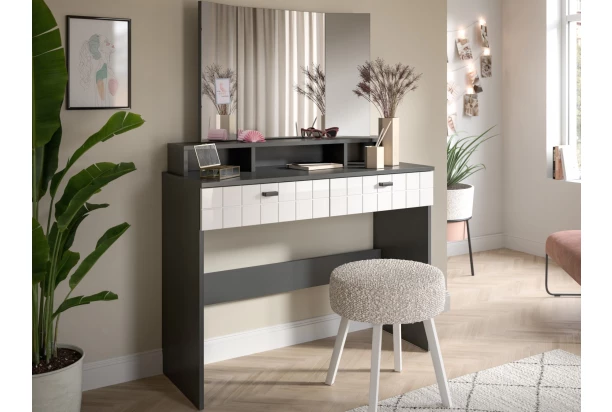 Toaletní stolek se zrcadlem Monty, antracit/bílá lesk