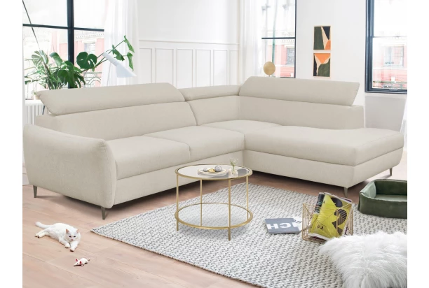 Rohová sedací souprava Othello, světle béžová látka, pravý roh