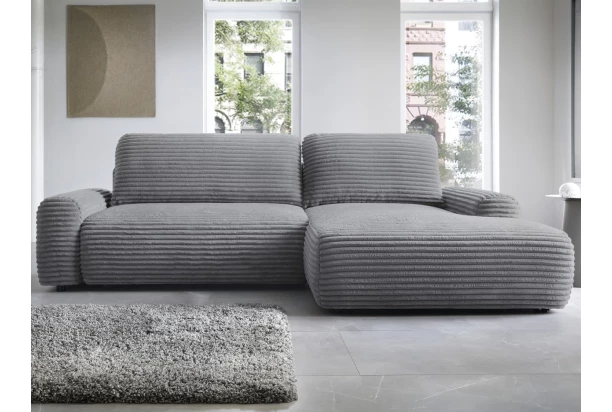 Rohová sedačka Cord, dýmově šedá strukturovaná látka, pravý roh