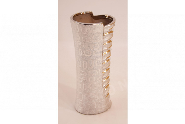 Úzká váza stříbrná, žebrovaná, 26 cm
