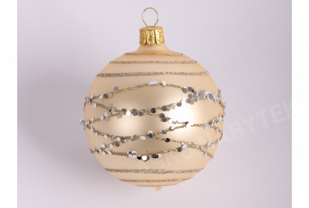 Vánoční ozdoba skleněná koule 7 cm, béžová s flitry