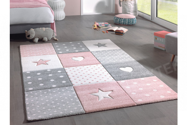 Dětský koberec Diamond Kids 120x170 cm, růžový, hvězdy a srdce