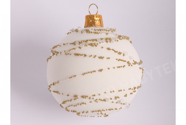 Vánoční ozdoba Koule s korálky, bílé sklo, 7 cm