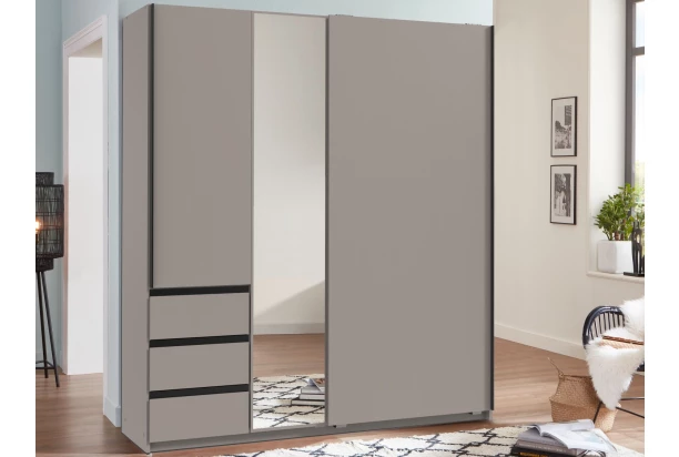 Šatní skříň se zrcadlem Heide, 168 cm, šedá sahara